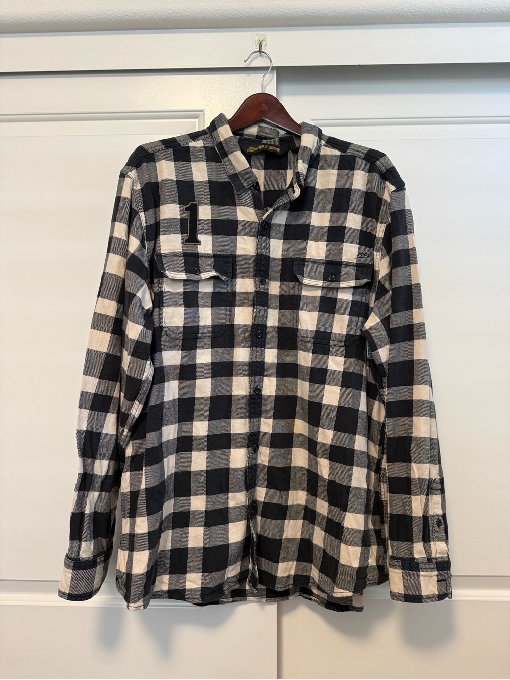Harley-Davidson Black and White Plaid Button-Down Shirt